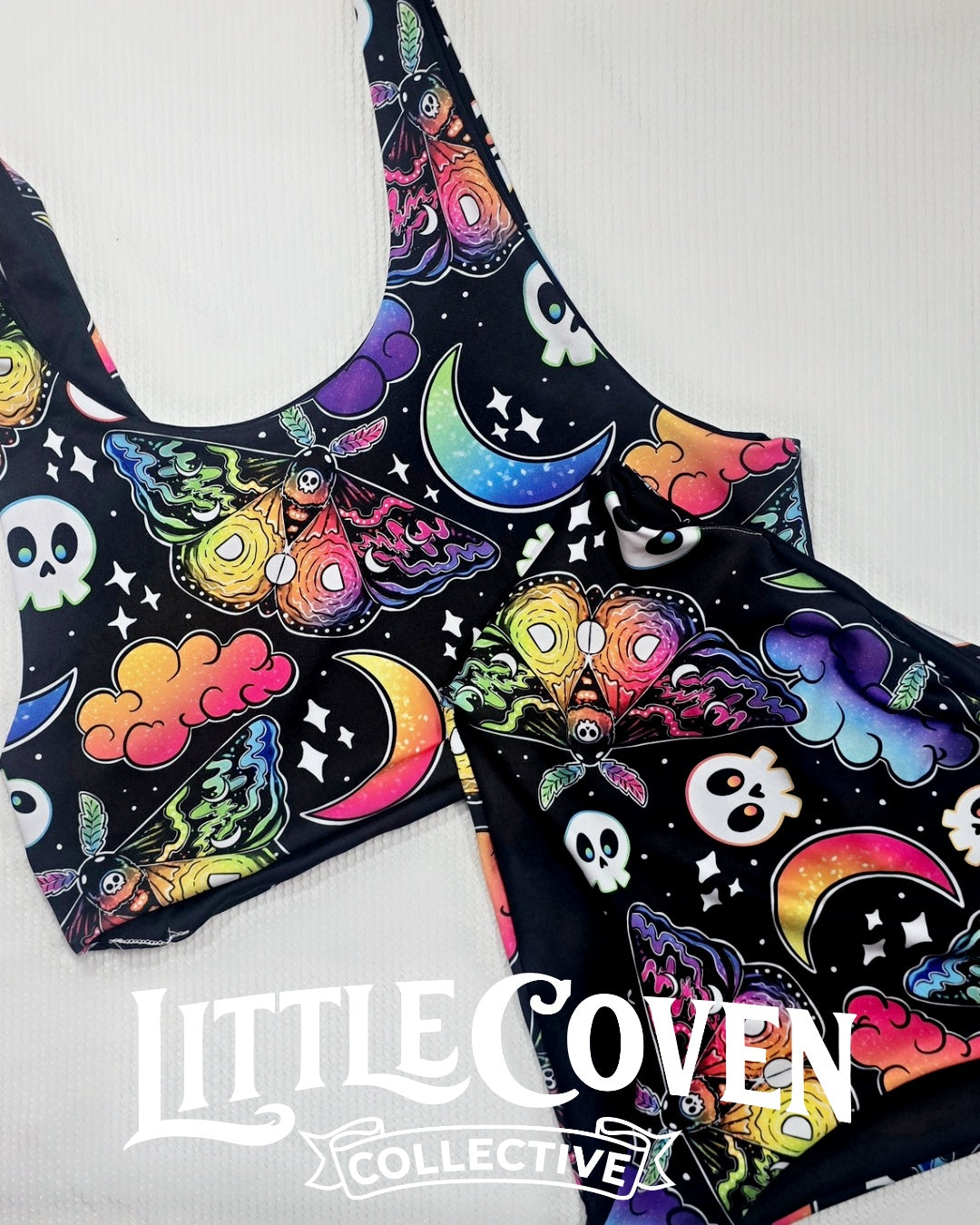 Luna Moth Summer | Handmade Swimsuit | Women's Swimsuit | Skulls & Rainbow Moths | Witchy & Whimsical
