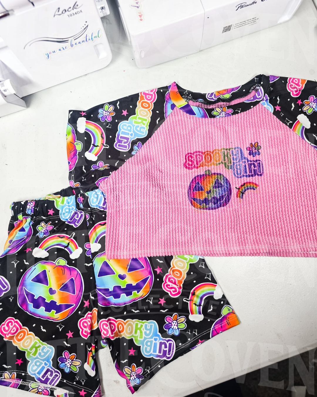 Spooky Girl Modest Crop Set | Handmade Set | Tshirt & Shorts | Alt Inspired | Kids Clothing