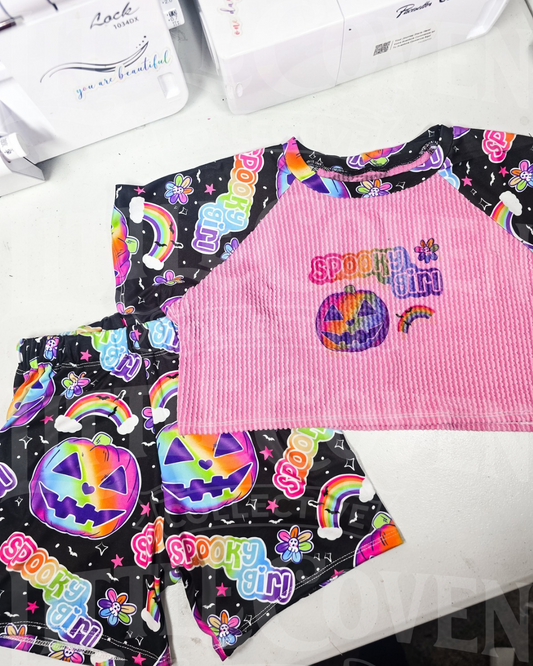 Spooky Girl Modest Crop Set | Handmade Set | Tshirt & Shorts | Alt Inspired | Kids Clothing
