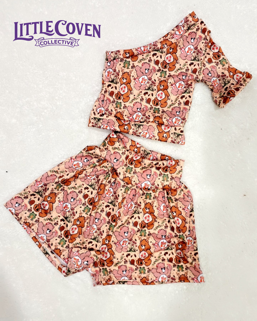 Cottage Bear Flow Set | One Arm Top | Flow Shorts | Whimsical/Spring Inspired | Bear Print