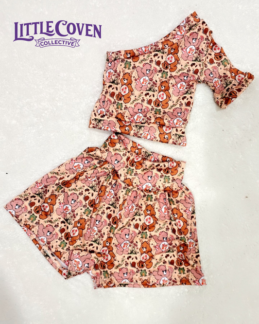 Cottage Bear Flow Set | One Arm Top | Flow Shorts | Whimsical/Spring Inspired | Bear Print