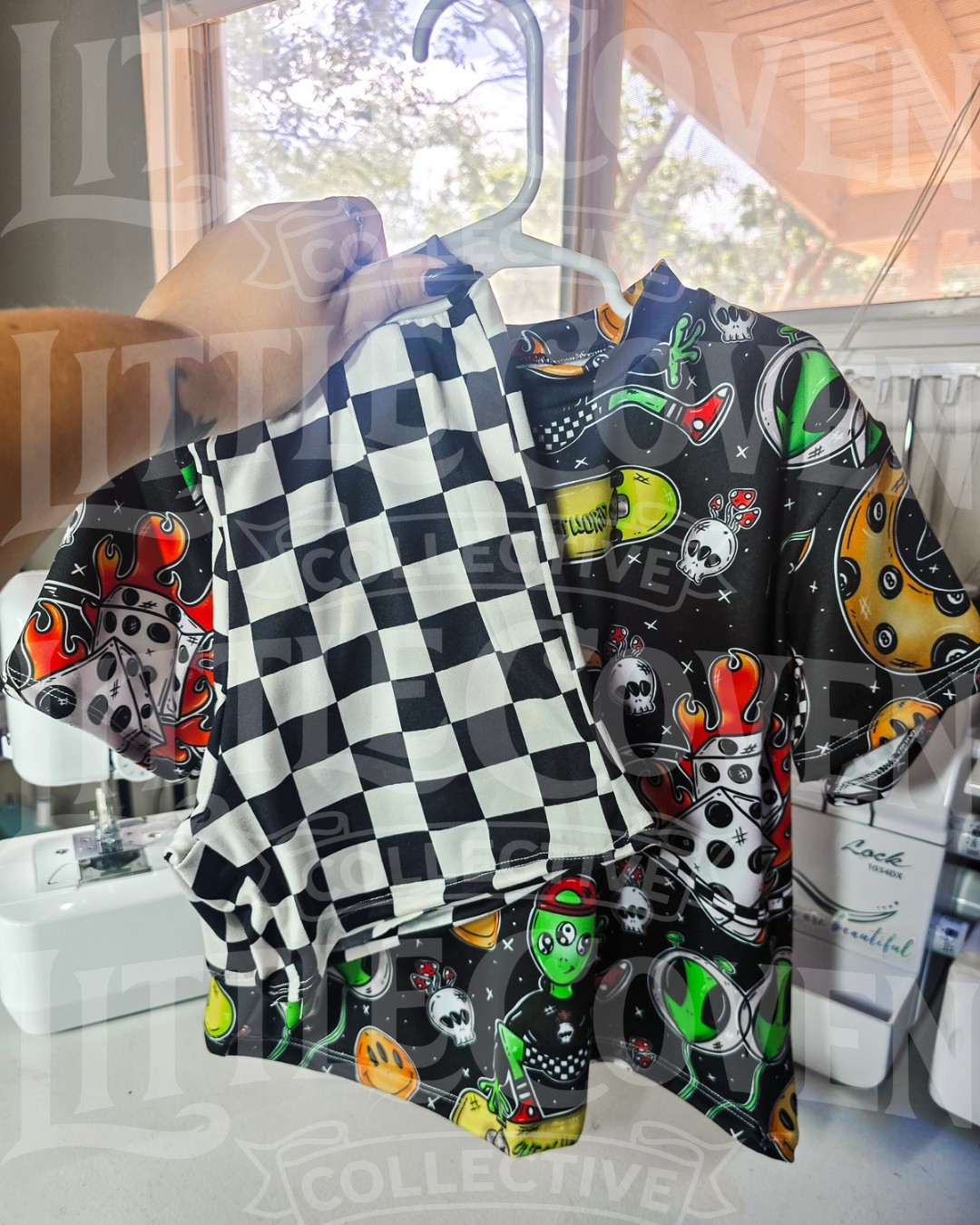 Alien Lounge Set | Handmade Set | Checker Shorts | Alt Inspired | Kids Clothing