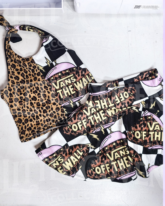 Leopard Van Halter Set | Handmade Halter Skirt Set | Leopard & Checker | Alt Inspired | Kids Clothing